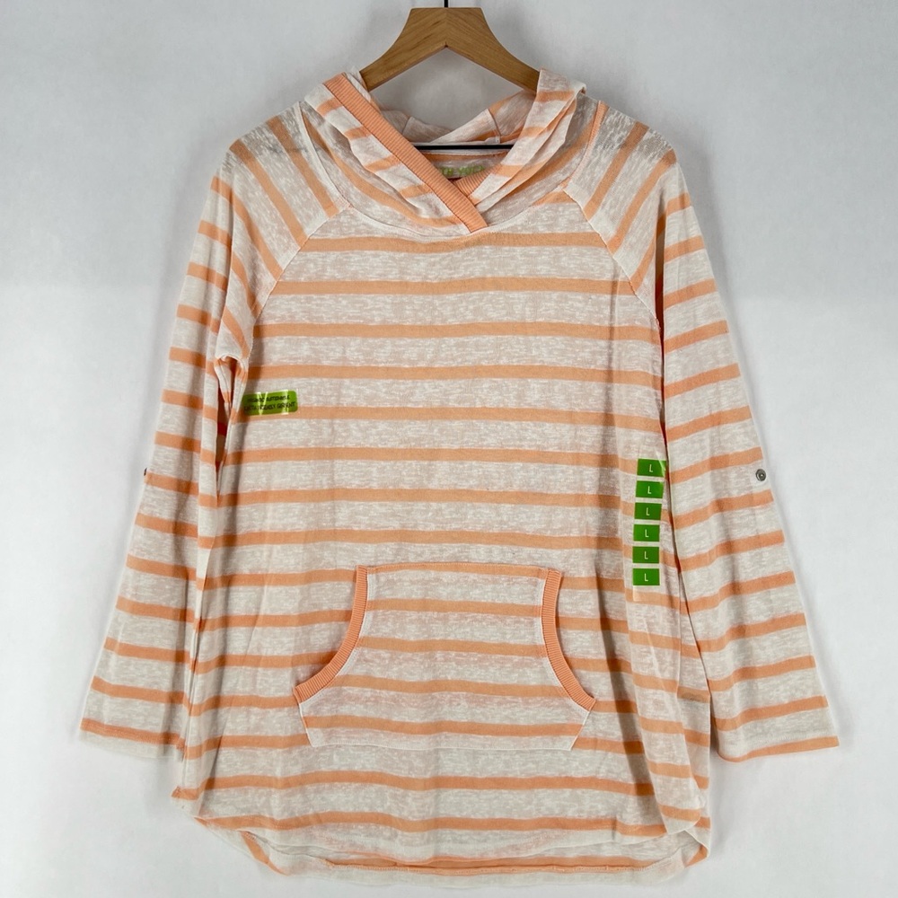 Earth Yoga Organic Cotton Blend Striped Hooded Pullover Lightweight‎ Burnout